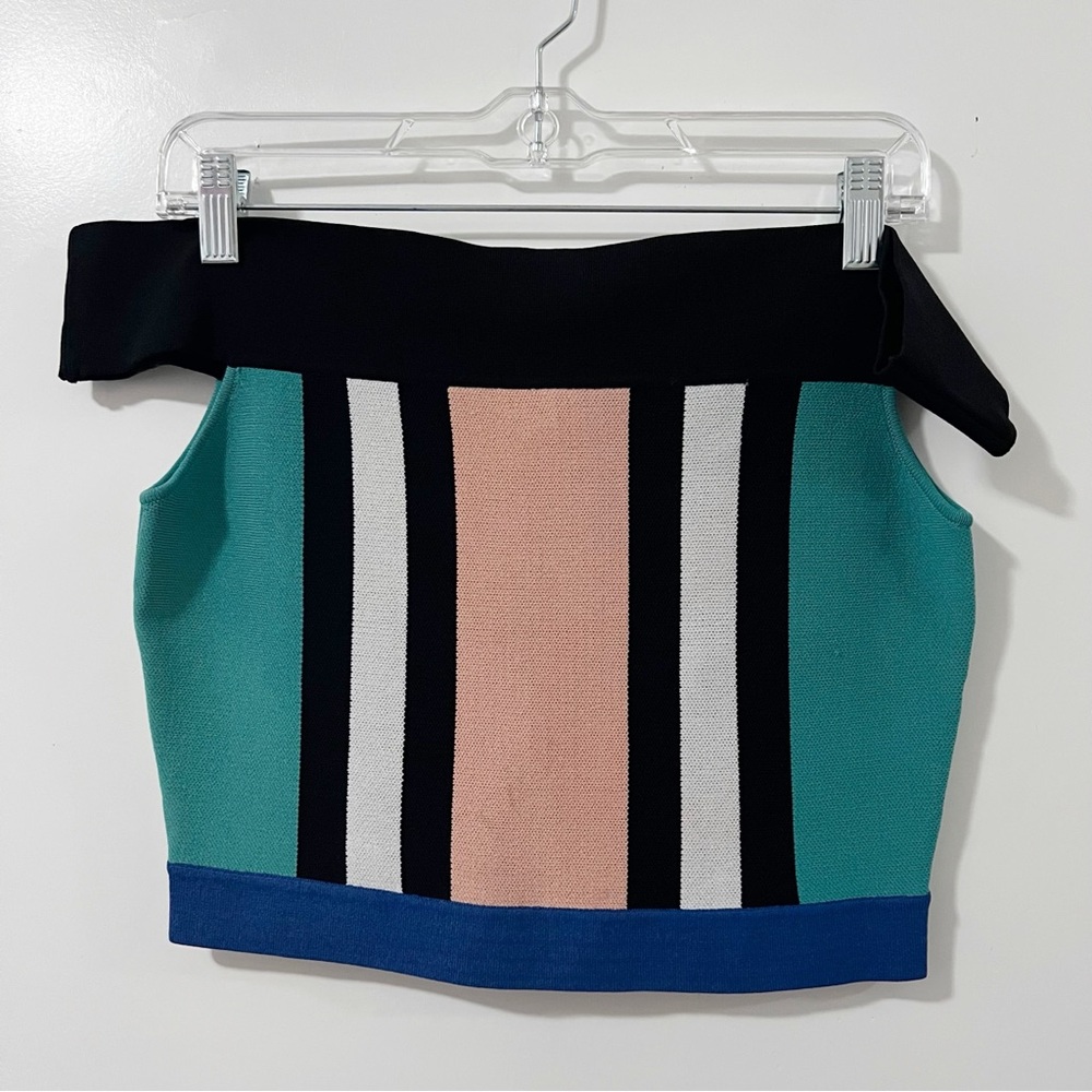 Endless Rose‎ Multicolor Striped Crop Top Off the Shoulder Size Medium